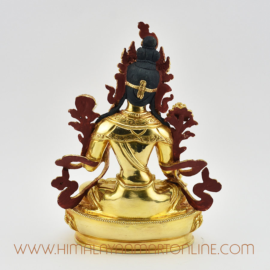 White Tara Statue: Gold Gilded Face Painted White Tara / Dolkar Copper ...