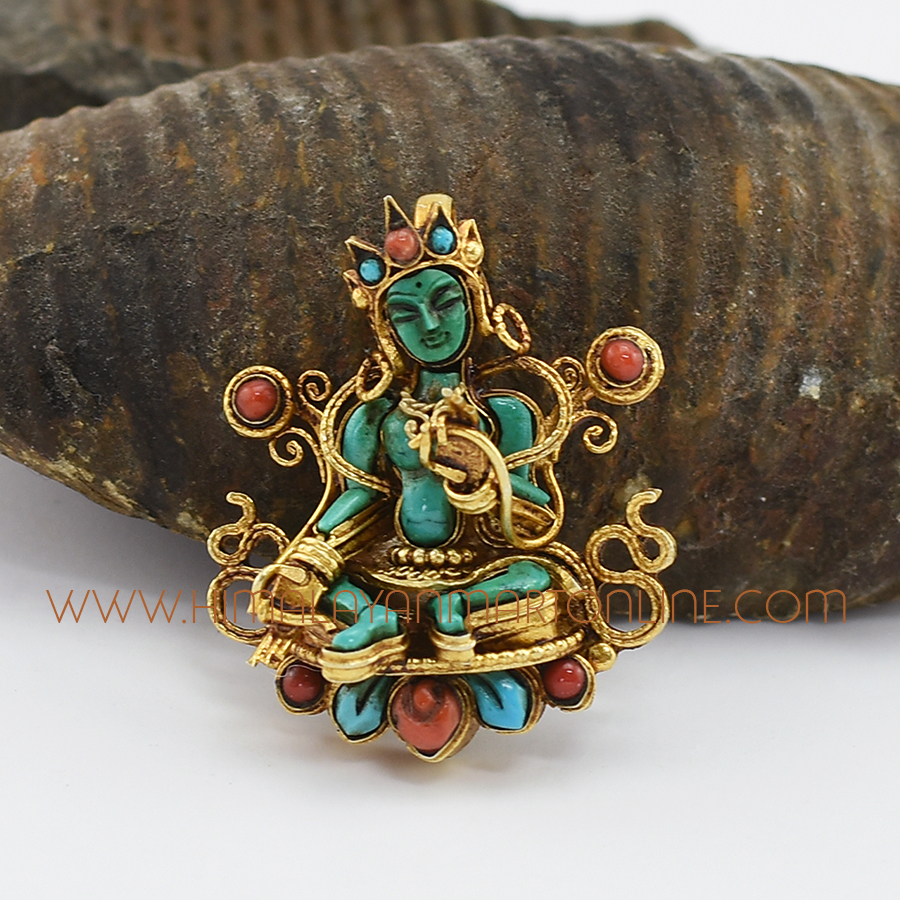 Green Tara Silver Pendant: Small prayer 